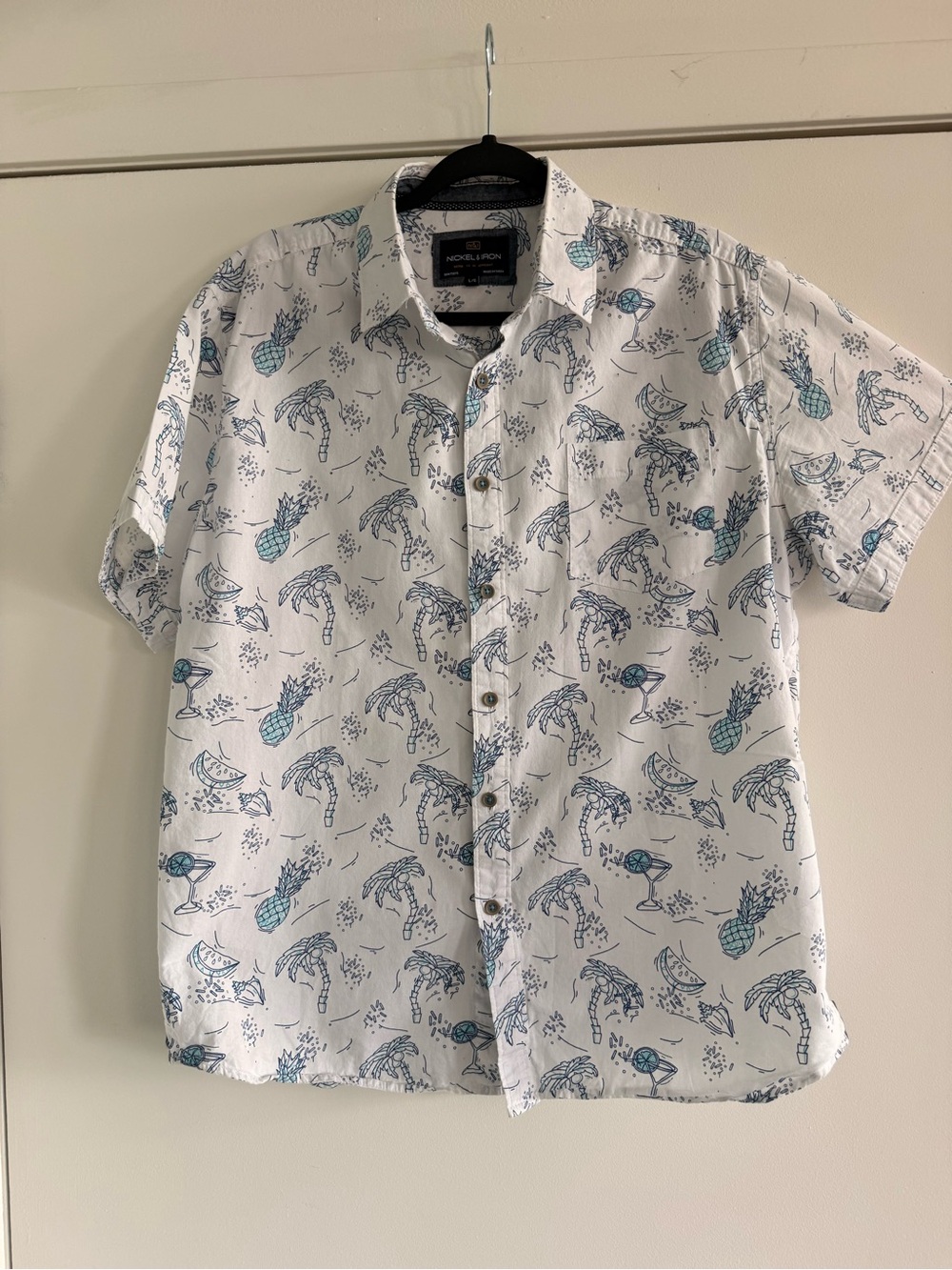 Men’s White Tropical Print Short-Sleeve Shirt